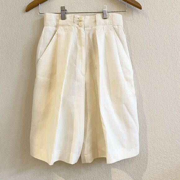 French Nouvelle Ligne Womens 100% Linen Cream Pleated Pockets Shorts EU 38 US 4 - Picture 1 of 10